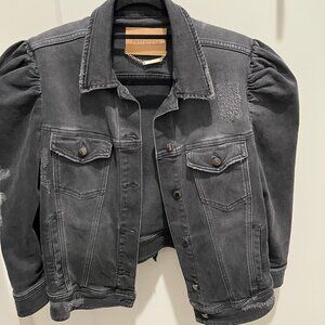 Retrofete Ada Black/Grey Denim Jacket Puff Sleeve Size Medium M